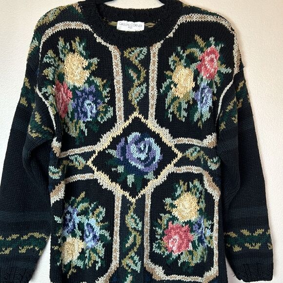 Vintage casual corner & co floral sweater size large L 80s 90s chunky oversized - Picture 2 of 5